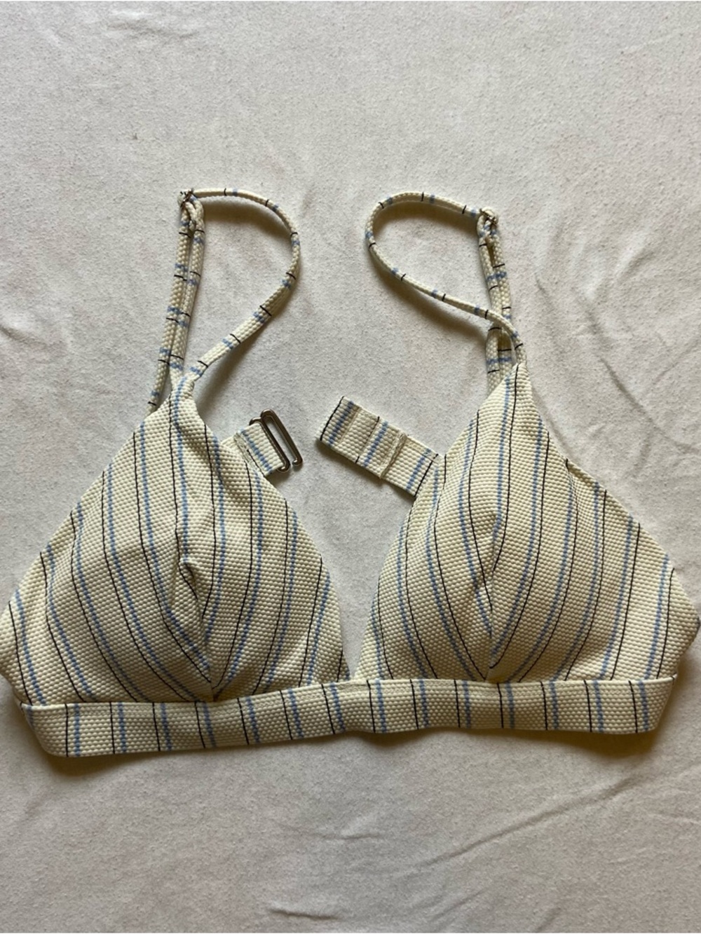 Striped Cream and Blue Bikini Swim Top